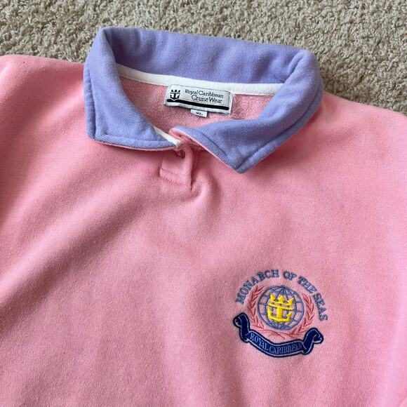 Vintage Y2K Pastel Collared Sweatshirt Royal Caribbean Cruise Wear size XL Pink - Picture 2 of 13